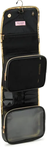 Vista 5 de Juicy Couture Bolsa de maquillaje negra Organizador de cosméticos Esenciales de viaje Gancho colgante de cuero acolchado de imitación con ribete
