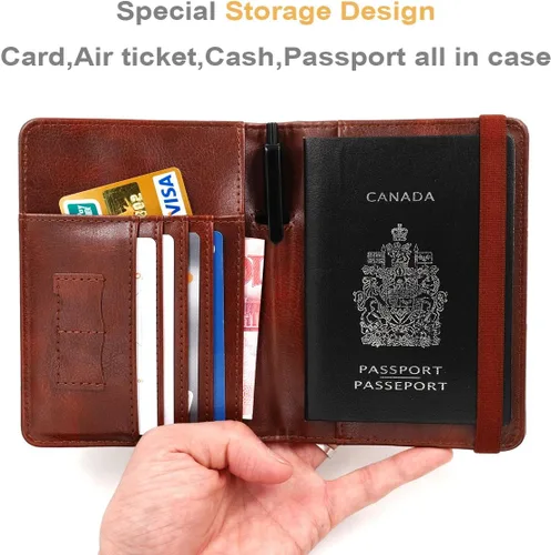 Vista 2 de Kandouren - Funda para pasaporte con bloqueo RFID, cartera para pasaporte para hombres y mujeres, el mejor regalo para viajeros, tarjetas de crédito