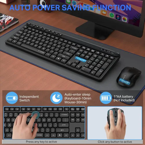 Vista 5 de E-YOOSO - Combo de teclado y mouse inalámbricos, teclado inalámbrico de computadora de tamaño completo y mouse óptico, combo inalámbrico USB sin