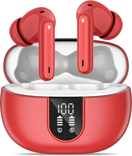 Vista 7 de Auriculares inalámbricos, auriculares Bluetooth 5.3, 40 horas de reproducción, estéreo de graves profundos, pantalla de alimentación LED Púrpura