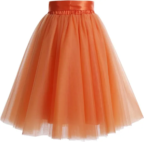 Vista 3 de DRESSTELLS Falda de tul para mujer, vestido de tul acampanado, falda tutú hasta la rodilla, falda corta en capas para adultos, fiesta de graduación