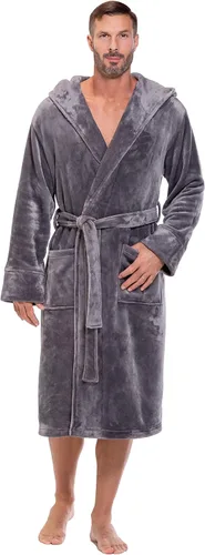 Vista 2 de Turquaz Plush Robes For Men, Soft Fuzzy Hooded Mens Bathrobes, Long Comfy Robe For Men