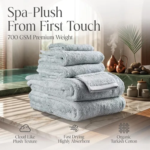 Vista 2 de Delilah Home Toallas de baño de algodón turco, suaves y absorbentes, 100% orgánicas, tejido grueso de 700 GSM, suaves para pieles sensibles, 6