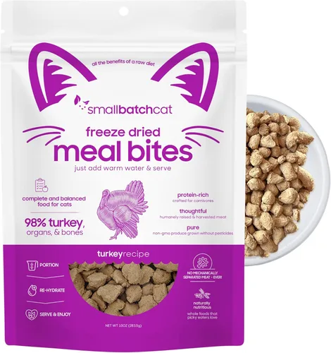 Vista 10 de smallbatch Alimento crudo liofilizado para gatos, bocados de alimentos estables en conservación, receta de carne, comida o adorno alto en proteínas
