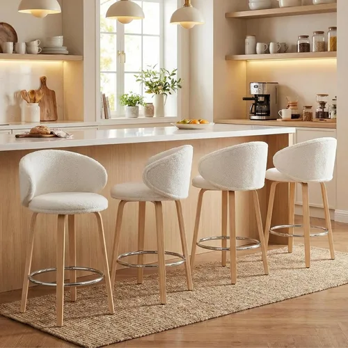 Vista 7 de Ya-Home Taburetes de bar modernos, taburetes de bar Sherpa de 26 pulgadas de altura de mostrador con patas de madera, sillas de bar con respaldo