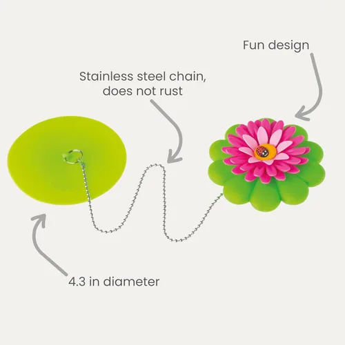 Vista 3 de Vigar Flower Power - Tapón de baño, tapón de bañera rosa y verde con flotador floral en forma de margarita, se adapta a desagües de tamaño estándar