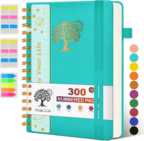 Vista 30 de Cuaderno grande en espiral para mujeres y hombres, 300 páginas rayadas numeradas, con rayas universitarias, cuaderno encuadernado en espiral de tapa
