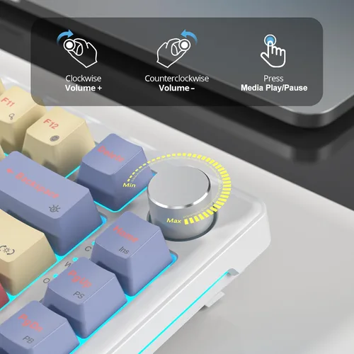 Vista 6 de Teclado mecánico para juegos 75% con cable, montaje en junta intercambiable en caliente, interruptor blanco, 82 teclas TKL, NKRO, cremoso para PC