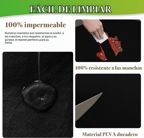Vista 7 de LUSHVIDA - Mantel ajustable de vinilo para mesa redonda, impermeable y con borde elástico, mantel de plástico