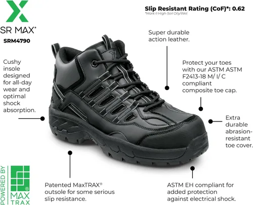 Vista 6 de SR Max Boone, zapatos de trabajo antideslizantes para hombre, estilo excursionista, EH
