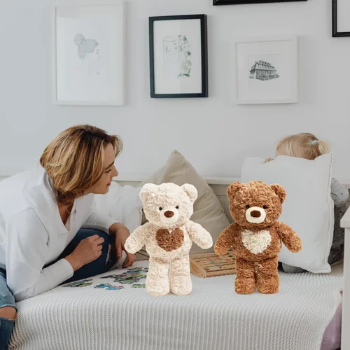 Vista 9 de Oso de Peluche de 34,8 cm con Corazón, Lindo Oso de Peluche de Felpa para Niñas y Niños (Beige)