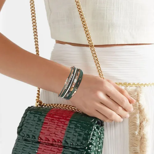 Vista 3 de Long tiantian Pulseras de cuero para mujer, de moda, bohemias, con dije de círculo, apiladas, pulseras de varias capas, joyería, regalos de Navidad