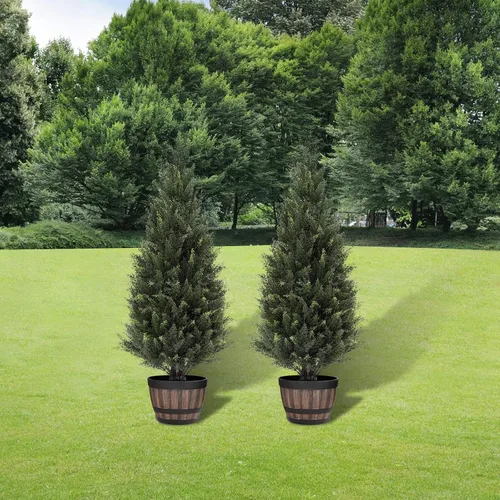 Vista 4 de Arbusto Artificial de Cedro de 3ft(35") para Exteriores, Resistente a la Luz Solar, Planta Frondosa en Maceta para Porche Interior del Hogar