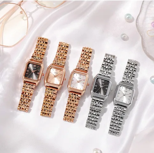 Vista 8 de Gosasa Relojes de moda para mujer, esfera cuadrada, elegante, reloj de acero inoxidable, de cuarzo, impermeable, pantalla analógica