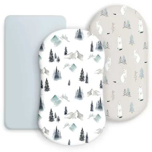 Vista 19 de Juego de sábanas bajeras elásticas ultra suaves 3 unidades, ajuste universal para moisés, cuna, cesta de moisés, colchón ovalado y rectangular
