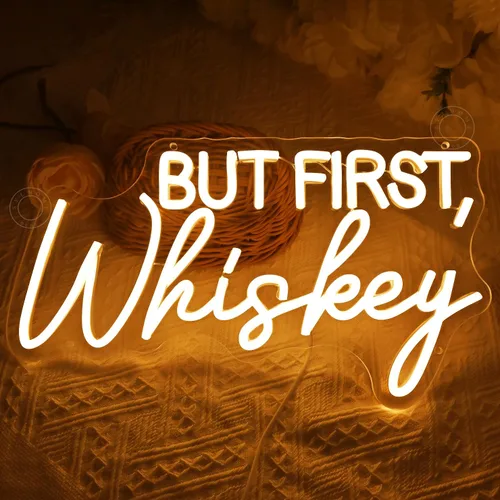 Vista 5 de SYLHOME Letrero de luz LED de neón "But First Whiskey", para el hogar, bar, dormitorio, pub, letrero de pared, decoración de boda, cumpleaños
