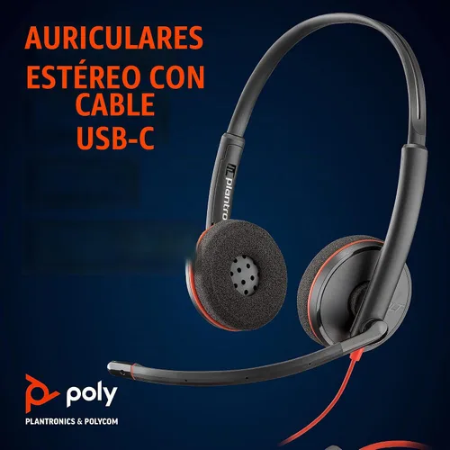 Vista 2 de Plantronics Blackwire C3220 - Auriculares estéreo con conexión USB-C, cancelación de ruido, protector de sonido y brazo flexible para micrófono