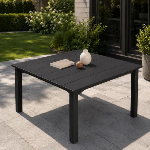 Vista 4 de Juego de comedor al aire libre HDPE para 4, mesa cuadrada y Negro