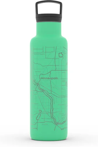 Vista 158 de Well Told Botella de agua aislada con mapa de Washington DC grabado, botella de acero inoxidable grabada (21 onzas, blanco) botella aislada de mapa