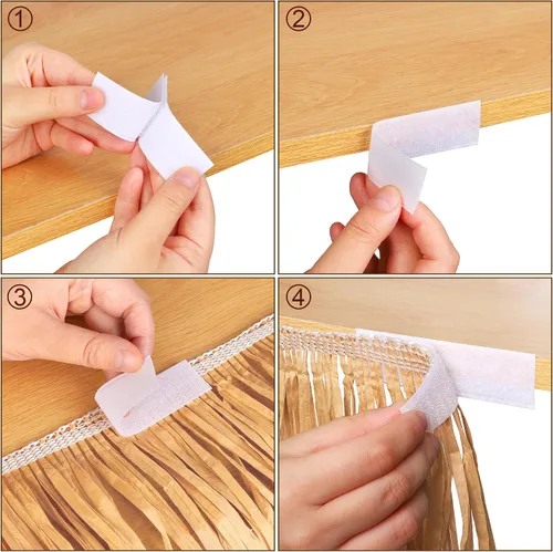 Vista 4 de Fovths 1 paquete de falda de mesa de hierba Luau con flecos de papel, falda de paja oscura de 108 x 30 pulgadas, faldas de mesa hawaianas