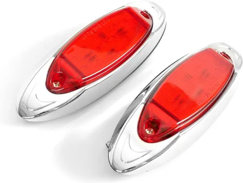 Vista 5 de Luz lateral ovalada LED cromada de 6.7 pulgadas, 13 diodos, color rojo, impermeable, luces laterales de camión, lámparas selladas, luz de espacio