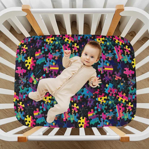 Vista 7 de Fitted Crib Sheets Colorful Puzzle Pattern Mini Crib Sheets for Boy & Girl Toddler Mattress Sheets Playard Sheet 21216567