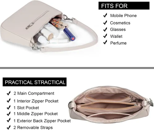 Vista 3 de NIUEIMEE ZHOU Bolso de hombro pequeño con 2 correas extraíbles para mujer