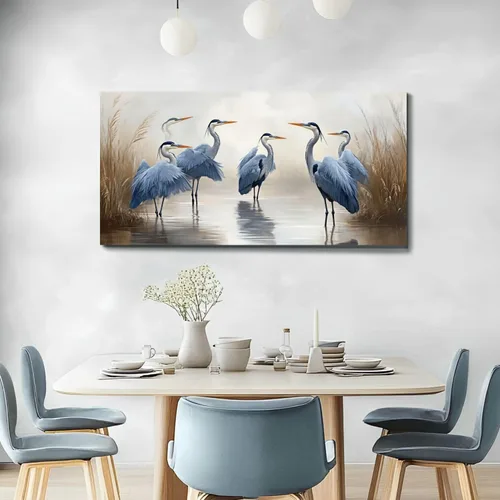 Vista 4 de 20"x 40" Canvas Wall Art Blue Heron Sea Bird Wild Bird Coastal Birds Vintage Heron Herons Blue Framed Pictures Painting Prints Large Wall Art for