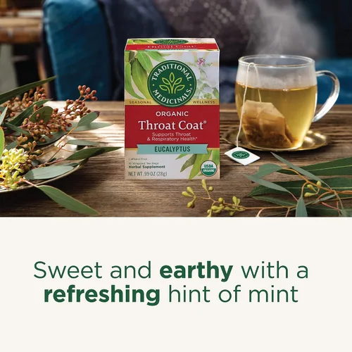 Vista 3 de Traditional Medicinals Orgánico, Té Throat Coat, Eucalipto y Olmo Resbaladizo – Apoya la salud respiratoria y de garganta – Kosher, sin OMG, sin