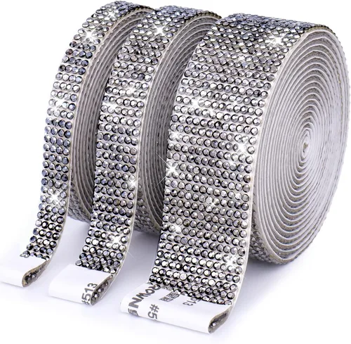 Vista 10 de 3 rollos de 6 m de cinta de diamantes de imitación de cristal autoadhesiva - Cintas adhesivas de diamantes DIY con diamantes de imitación de 2 mm