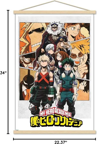 Vista 6 de Trends International Hero Academia-Characters - Póster de pared con marco magnético, 22.375 x 34 pulgadas, paquete de impresión prémium y colgador