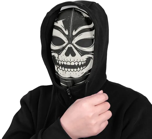 Vista 2 de Pasamontañas de calavera del Día de los Muertos, máscara de cara completa, máscara de esqueleto de malla transpirable fina y transpirable, máscara