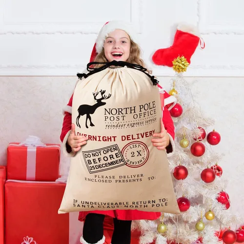 Vista 7 de HBlife Saco de lona de Papá Noel, bolsas grandes de Papá Noel de 19.7 x 27.6 pulgadas para regalos, sacos de Navidad personalizados para regalos