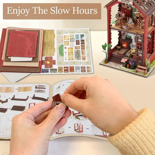 Vista 6 de Kits de manualidades para rincón de lectura DIY Booknook - Creatividad 3D, rompecabezas de madera con luces LED, decoración para estanterías - Kit