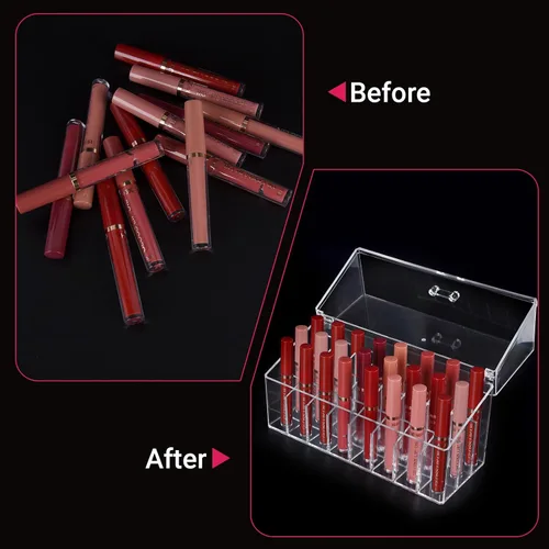 Vista 5 de Soporte acrílico para brillo de labios y organizador de perfumes Rollerball para soporte compacto de perfume de aceite esencial, cepillo