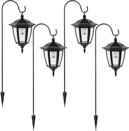 Vista 8 de Luces Colgantes Solares de 34 Pulgadas, Luces de Gancho de Pastor con 4 Modos de Iluminación, Impermeables, Luces de Linterna Solar Decorativas