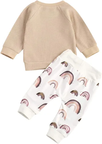 Vista 21 de Conjunto de 2 piezas para bebé, niña, niño, manga larga, arcoíris, con pantalones de leopardo, ropa de invierno y primavera