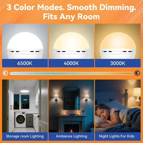 Vista 5 de Bombillas LED Recargables con Control Remoto MagixPro, Carga USB y Enchufe, Batería de 1800mAh, Bombilla LED Regulable para Lámparas Cableadas y No