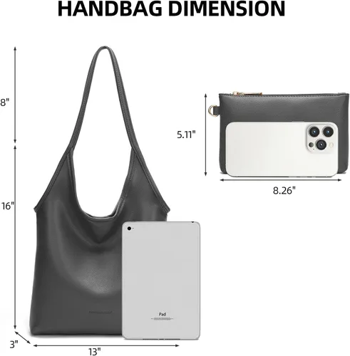 Vista 4 de Montana West Bolsos estilo hobo holgados para mujer, bolsos de hombro suaves de diseñador para mujer, bolso de mano con asa superior