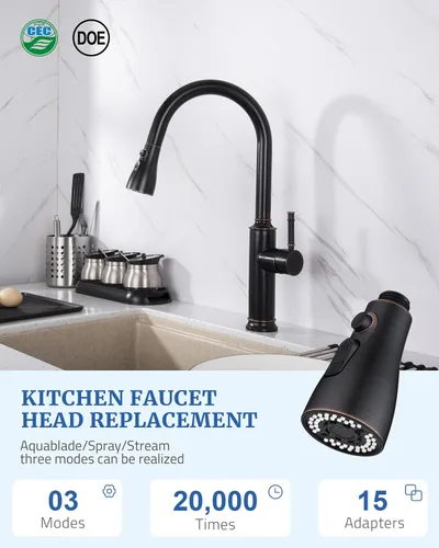 Vista 2 de Kitchen Faucet Spray Head Replacement, Pull Down Sprayer with 15 Adapters Bronce frotado con aceite