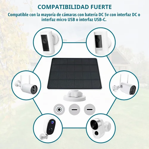 Vista 4 de Panel solar de 8 W compatible con cámara de batería recargable, para cámara de seguridad al aire libre, cargador solar de cámara de 5 V, impermeable