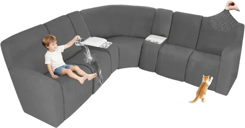 Vista 14 de ALIECOM Fundas 100% impermeables para sofá seccional reclinable, forma de L, elásticas, para esquina, funda para sofá seccional reclinable, lavable
