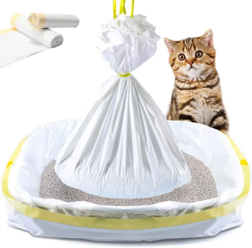 Vista 11 de KONE 45 forros para cajas de arena para mascotas, bolsas automáticas de arena para gatos, bolsas de basura para gatos con cordón grueso y a prueba
