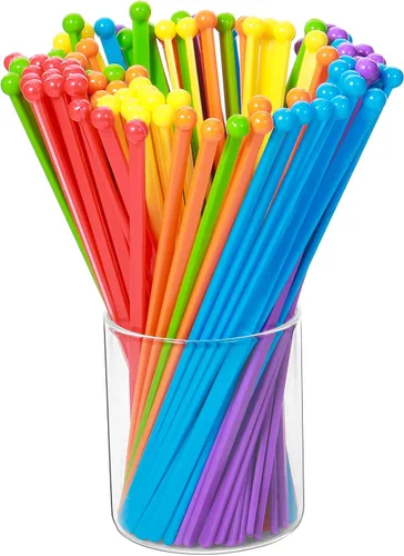 Vista 10 de Mudder 100 unidades desechables de plástico redondo superior cristal Swizzle Sticks (dorado)
