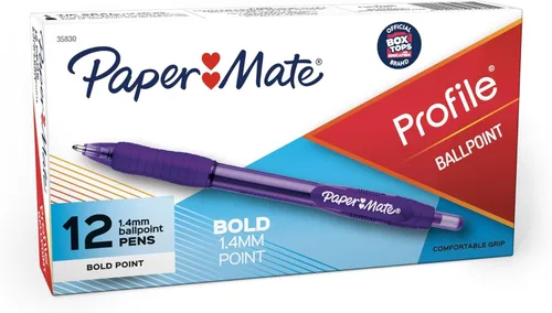 Vista 9 de Paper Mate Profile Bolígrafos retráctiles de punta redonda, negrita, 1.4mm, colores surtidos, 12 unidades - Para la vuelta a clases, hogar, oficina