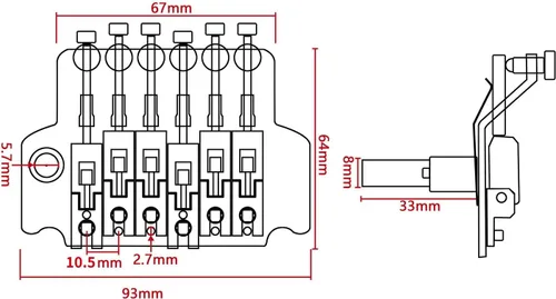 Vista 3 de Puente de trémolo para guitarra eléctrica negra con barra doble de bloqueo Strat para tipo Floyd Rose Electric Guitar Bridge Replacement with