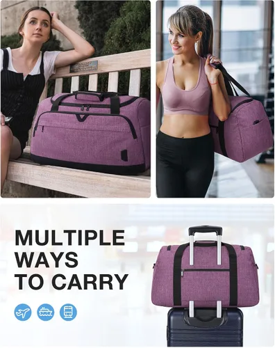Vista 2 de Bolsa de lona para viajes, bolsa de viaje BAGSMART de fin de semana, bolsa de viaje con bolsa de aseo personal, bolsa de zapatos, Púrpura, Viajes