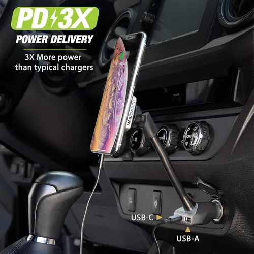 Vista 5 de Scosche MagicMount Pro Soporte magnético para teléfono para automóvil con cargador USB-C de 20 W + 12 W USB-A, enchufe para encendedor