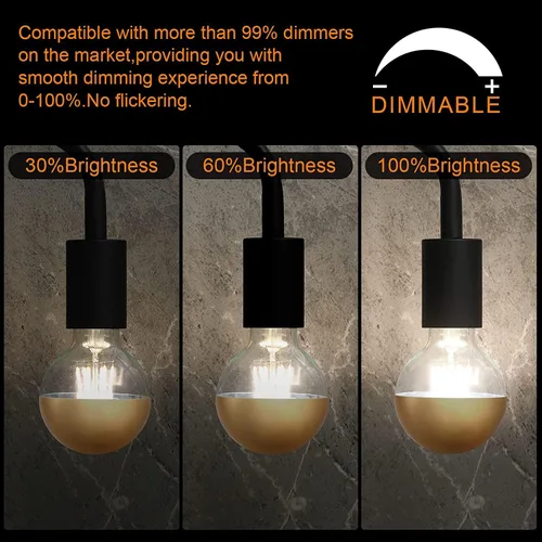 Vista 2 de Bombilla Edison media cromada, bombillas Edison incandescentes de 60 W, regulables G80/G25 en forma de globo, luz reflejada media dorada de 2000 K