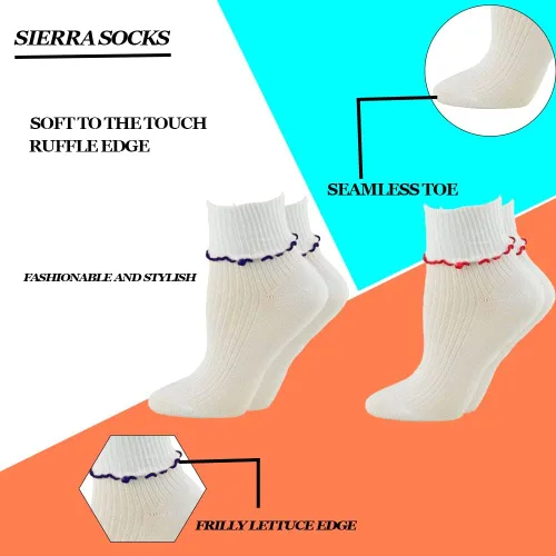 Vista 8 de Sierra Socks Calcetines de uniforme escolar con borde de lechuga para niña grande, algodón peinado, puntera sin costuras, calcetines suaves y cómodos